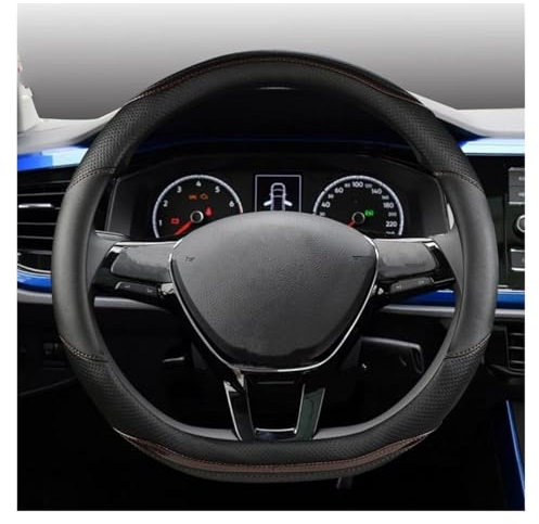 Auto Lenkradbezüge Für VW T4 T5 T6 Auto Lenkrad Abdeckung Carbon Fiber PU Leder Auto Zubehör Auto Lenkradabdeckung(D Coffee)
