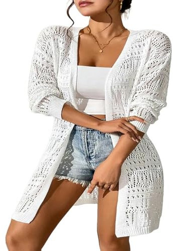 YYDPYZBD Strickjacken Für Damen Strickjagd Mit Sonnenschatt Und Locker Sitzender Mittlerer Länge Und Eleganter Pullover-Weiss-s