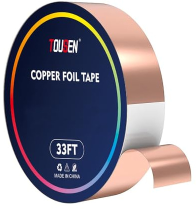 TOUSEN Doppelseitig leitfähiges Kupferband (0.05mm x 2 x 33FT) – EMI-Abschirmung, Hochleitfähig & Stark haftend für Elektronik, 5G & Industrie