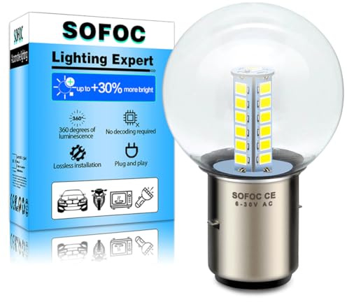 SOFOC BA20D Glödlampa S2 LED Motorcykel Strålkastare Vit 6V 12V 24V Kompatibel 6-30V AC/DC 2W G40 1:1 Design Med Original Halogenlampa 1Pcs