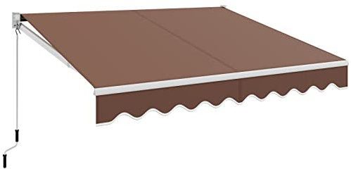 GOPLUS Toldo Retráctil Manual, Toldo Plegable Impermeable y Protección Solar, Manivela, Ángulo Ajustable 40-100° y Brazo Articulado, Ventana Puerta Balcón Terraza Jardín Tienda (245x200CM, Marrón)