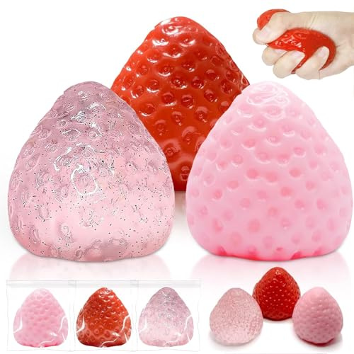 3Pcs Big Squishies Strawberry Toys, Cute Realistic Strawberry Squishy Ball, Upgrade Fruit Squishies, Sensory Fidget Toys for Adults & Kids, Party Favor, Birthday Gifts for Boys & Girls