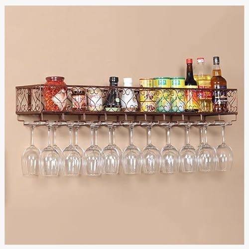 Portabottiglie da Parete,Portabottiglie da Cucina per Bar di Casa,Portabottiglie in Ferroper Esposizione del Vino,Portabicchieri Rovesciato in Vetro con Tacco Alto per Bar e Caffè (Bronze, 30x25cm)