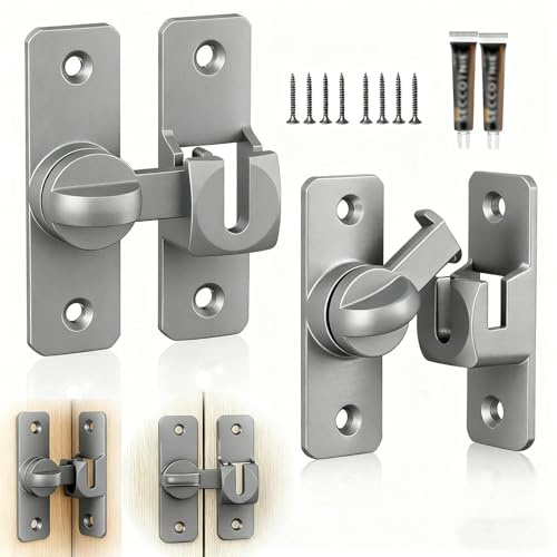 LERANXIN Schiebetür Schloss, 2 Paare Türverriegelung, Aluminiumlegierung 90/180 Schiebetüren Türriegel, Schwarz Schloss für Schiebetür, mit Schrauben und Klebstoff, für Schlafzimmer und Badezimmer