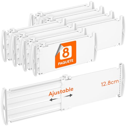 Lifewit 8er Schubladentrenner Verstellbar für Innenlänge 30–47cm&Höhe>13cm | Kunststoff Schubladen Organizer Ordnungssystem für Küche Kleiderschrank Schreibtisch Kommode Büro, Flexibel, Rutschfest, Weiß