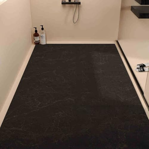 Surwin Marmor Duschmatte rutschfest Duschmatten, PVC Luffa Badewannenmatte für Nassbereiche Pflegeleicht Schnell rutschfeste Trocknend Fußmatte (Schwarz 2,60x90cm)