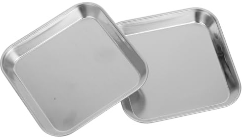 Plat Carré en Acier Inoxydable, Lot de 2, Design Épais | Plateau de Service Inox, Argenté, Résiste à Déformation, pour Restaurants et Hôtels