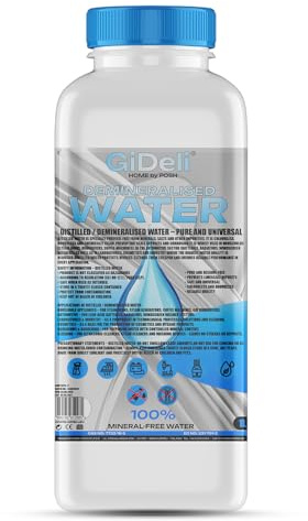 GiDeli Demineralisiertes Wasser 1L - Kalkfrei für Bügeleisen & Labor | destilliertes Wasser für einmalige Anwendungen, Kalibrierung von Messgeräten, Kristallzucht, klar und geruchlos