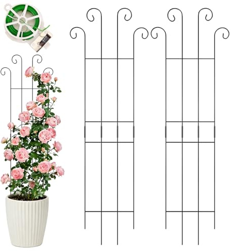 Enrejado de jardín de metal para plantas trepadoras, paquete de 2 soportes para plantas con lazo para plantas de 20 m, enrejado de metal para interiores y exteriores para vides, rosas, hiedra - 83 ×