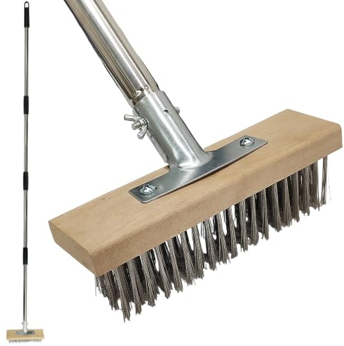 Armo® Heavy Duty Telescopic Patio Deck Garden Wire Broom Cleaner Scrubber Garden Brush For Removing Weed Moss Algae 170CM