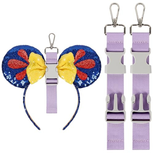 Voolra 2PCS Mouse Ear Holder for Backpack Bag, Adjustable Quick-Release Loop Lanyard Keychain, Headband Charm Display Strap