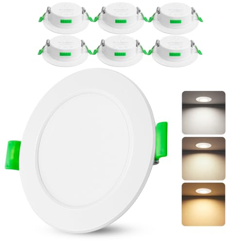 Laiebri 6er Led Einbaustrahler 230V Weiß - Extra Flach IP44 Deckenstrahler - Ø68-75mm Einbau Deckenspots 5W, 2700K/4000K/6000K led-einbauleuchten für Badezimmer Wohnzimmer Küche