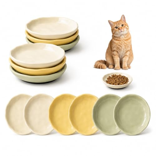 6 Stück Keramik Katzennapf, 15,2 * 15,2 * 3 cm Futternapf Katze, Katzenteller Flach Keramik, Flache Futterschale für Katzenfutter und Wasser, Sichere Aufbewahrung,Vielseitig Nutzbar, für Haustiere