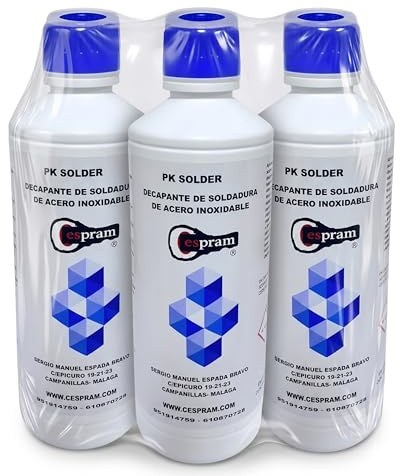 CESPRAM - PK SOLDER Profesional - Decapante para Soldadura de Acero Inoxidable 1 L, Limpiador de Óxido y Suciedad, Desengrasante y Desoxidante para Metales (3 unidades)