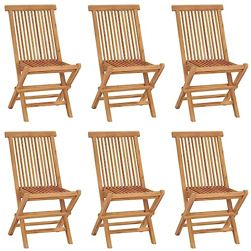 Mokuyary Fällbara trädgårdsstolar set med 6 solid teak trä balkong E | Terrasstol för utomhus, trädgård, pool, innergård