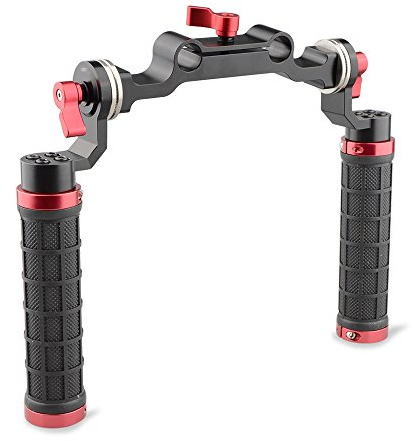CAMVATE Rubber Handle Grip Shoulder Mount Rig with Rosette Standard Accessory for DSLR(Red,M6 Thread,31.8 mm) - 1472