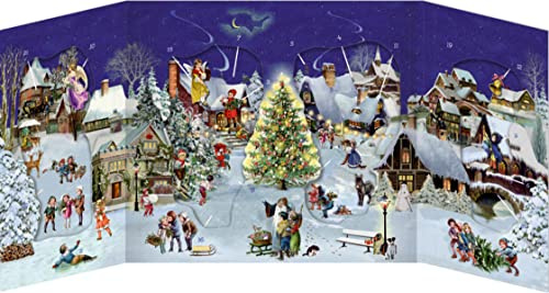 Winterabend im Dorf - Nostalgischer Schiebekalender: 3-D-Panorama mit 24 Schiebefiguren