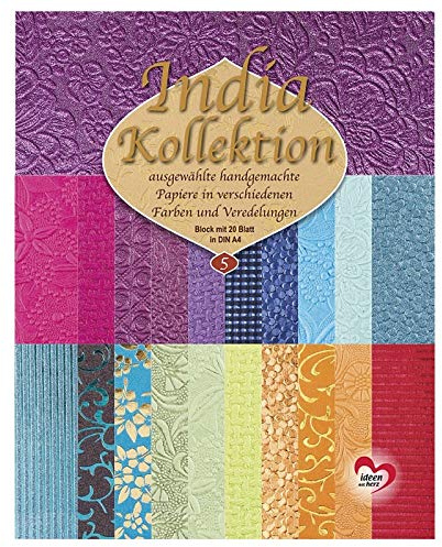 Ideen mit Herz Handgeschöpftes Deko-Papier | India Kollektion | Hochwertig veredelt | DIN A4 | Block mit 20 Blatt (Sortierung 5)