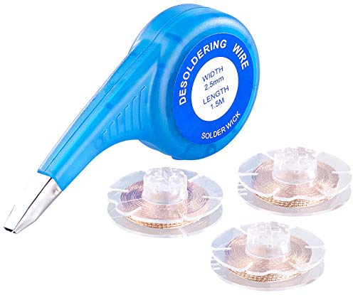 AGT Entlötpumpe: 3er-Set Entlötlitzen mit Spender, beschichtet, je 2,5 mm x 1,5 m (Entloetlitze, Entlötdrähte, Lötkolben)
