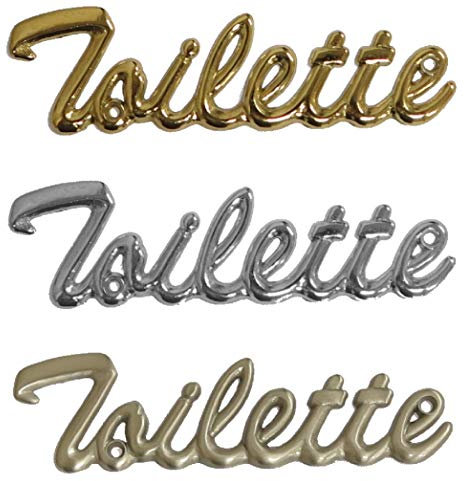 Toilette-Symbol-Schild-aus massiv Messing-3 Farben-135 x 45 mm-Bad-WC-Hinweisschild-Schilder (124 B Messing verchromt)