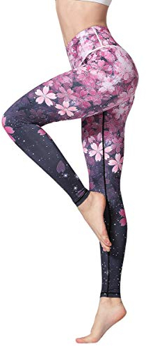 HAPYWER Yoga Leggings Damen High Waist Yogahose Bunt Gym Sport Leggings Tummy Control Running Workout - Stretch Kompressionshose mit Aufdruck für Frauen(Kirschblüte,S)