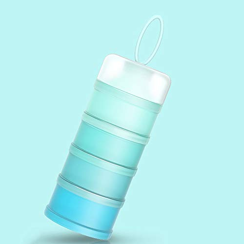 Queta Portable Infant Baby Powder Milk Dispenser, Stackable Boxes, 4 Layers Cereal/Food/Fruit/Snack Container Breastfeeding 480ml (Blue)