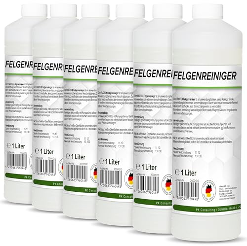 FLOTEX Felgenreiniger für Auto & Motorrad 6x1L | Saurer Felgen Reiniger effektiv gegen Bremsstaub, Flugrost & hartnäckige Verschmutzungen | Felgenreiniger Alufelgen & Stahlfelgen | Made in Germany