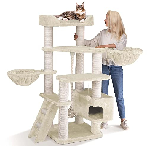HAPPYPET Kratzbaum große Katzen XXL Jacob - Katzenbaum Deckenhoch, Stabil und Massiv mit Sisalsäulen und Dicker Bodenplatte, Ideal für Schwere Rassen