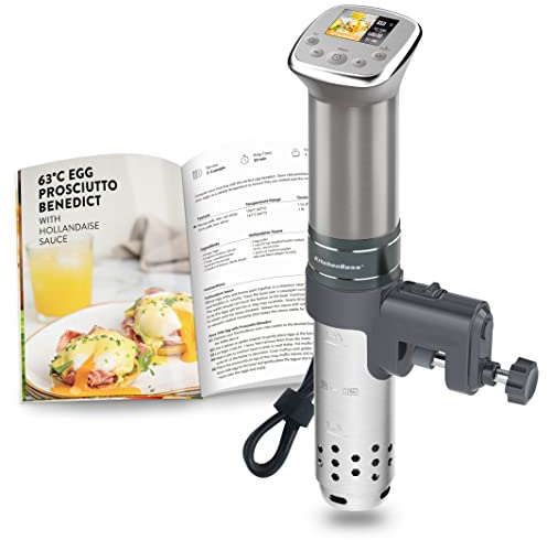 KitchenBoss Sous-Vide Garer Sous-Vide Stick: Farbige LCD-Rezepte | G321 Silver | Ultra-leise | Bürstenloser Gleichstrommotor | 1100 Watt | IPX7 Wasserdicht