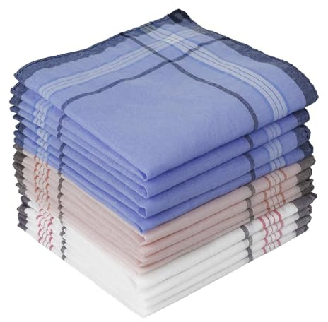 Ghopy 12 PCS Mens Handkerchiefs 100% Soft Cotton Handkerchiefs Pocket Squares Hankies for Wedding Party Any Occasion, Checkered Pattern 38x38cm/15x15