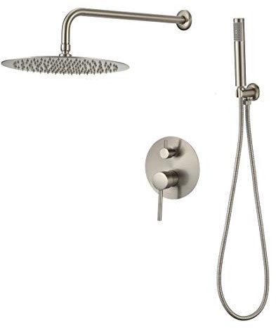 VALAZ Doccia Incasso Acciaio Spazzolato Protezione PVD | Miscelatore Doccia Incasso Spruzzatore Effetto Pioggia | Installazione a Parete Facile | Inossidabile, Rotondo, Spruzzatore 25 cm, Serie Jucar