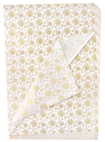 MIAHART 100 Gold Weihnachten Schneeflocke Seidenpapier Blätter 50 * 35 cm Weihnachtspapier für DIY und Basteln Geschenktüten Dekorationen (Gold)