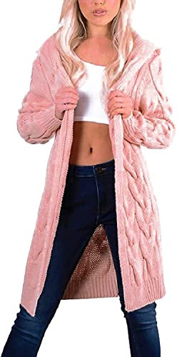 GirlzWalk® Women Ladies Long Sleeve 2 Side Pocket Chunky Cable Knitted Oversize Baggy Open Boyfriend Cardigan Sweater Jumper Top UK Size 8-22 (Pink, 20-22)