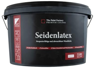 Farbklecks24 The Paint Factory Seidenlatex 5L weiss, Latexfarbe, abwaschbare Wandfarbe, Küchenfarbe, Badfarbe (versch. Größen)