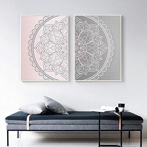 iYoucase Wand Bilder mit Farbverlauf Rosa Grau Mandala abstrakte Leinwandbild Poster und Kunstdrucke Boho-Wandbild Wohnzimmer nordische Wohnkultur 40 x 60 cm x 2 ungerahmt