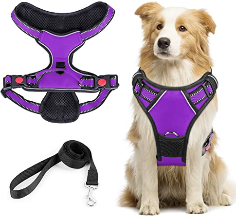 No-Pull Hundegeschirr, Reflektierend Hundegeschirr Große Hunde, Atmungsaktiv Weich Gepolstert Geschirr Hunde, Einstellbar Hundegeschirr Hunde Anti Zug Sicherheitsgeschirr Mittelgroße und Große Hunde