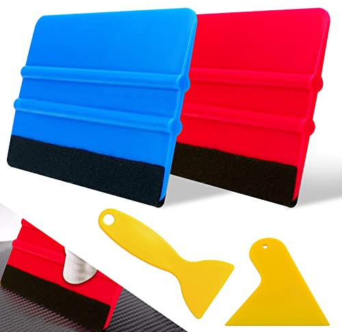 4 Pcs Felt Edge Squeegee, Car Wrapping Tool, Straight Scraper Tool, Vinyl Squeegee Applicator Tool for Window Tint, Decal Applicator Wallpaper, Car Wrap, Scraper Craft