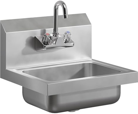 AmGood Stainless Steel Wall Mount Hand Sink 17 x 15 | Bowl Size: 10 x 14 | NSF | Commercial Hand Washing Basin For Restaurant, Kitchen and Home
