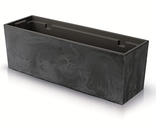 Prosperplast Urbi Case Beton Effect Pflanzkübel mit Innentopf Pflanztrog Blumentrog für Innen- und Außenbereich Rechteckig Kunststoff 77x23,5x24,6cm (Anthrazit)