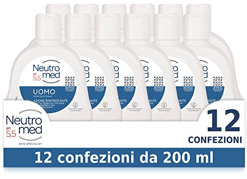 Neutromed, Detergente Intimo Uomo con Complesso Protezione Attiva, Azione Rinfrescante, Confezione da 12 flaconi da 200ml
