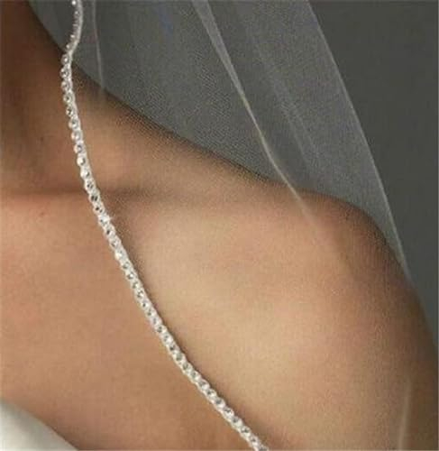 1 Schicht kurzer Brautschleier mit Kamm, einfach, weiß, elfenbeinfarben, Tüll, Perlenrand, Fingerspitzen, Hochzeitsschleier, Brautschmuck, Haarschmuck