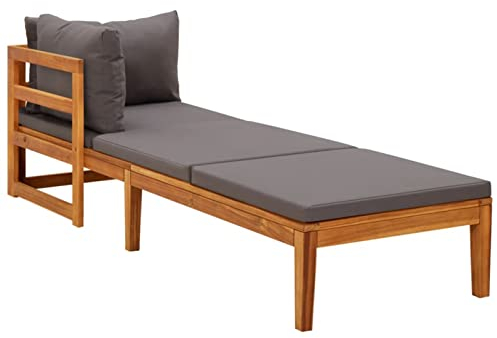 Festnight Sonnenliege mit 1 Armlehne Gartenliege Holz Lounge Sessel Outdoor Sonnenliegen Dunkelgrau Saunaliege Holz Gartenmöbel Strandliege Massivholz Akazie