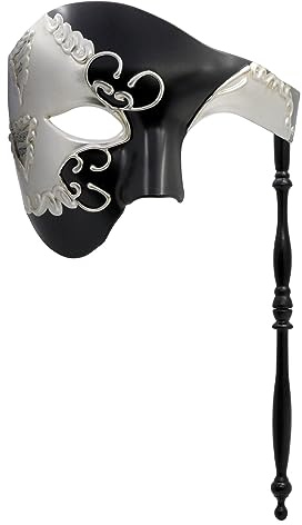 Thmyo Handheld Half Face Mens Phantom Of The Opera Vintage Design Venetian Carnival Masquerade Mask with Holding Stick Party Costume Accessory