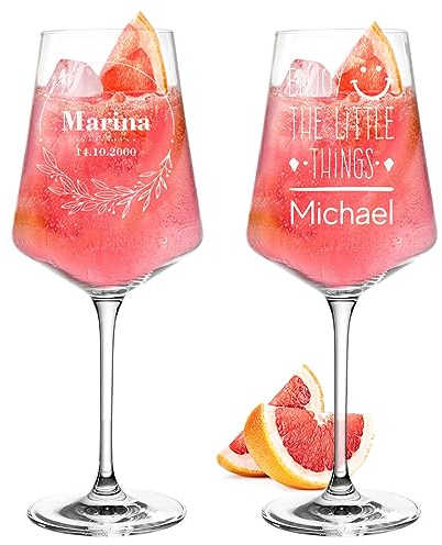 polar-effekt 2er-Set Leonardo Sarti Aperitif Gläser mit Gravur - Geschenk zum Geburtstag - mit Namen graviert - Trinkgläser für Lillet, Wein und Sangria Frauen