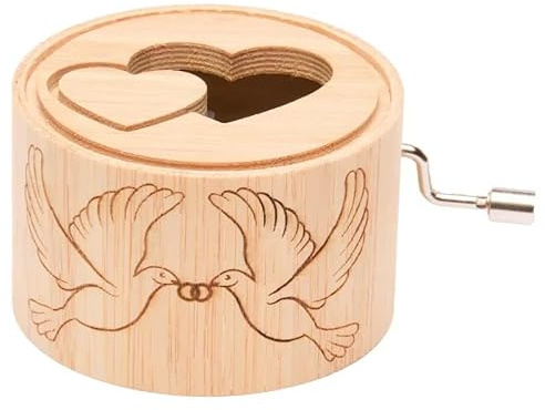 Spieluhr aus Bambus mit der Melodie: Hochzeitsmarsch von Richard Wagner - music box von Kurbelwerk green-line, Love-Edition, Motiv 2 Tauben