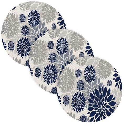 Topfuntersetzer, Topflappen für heiße Töpfe und Pfannen, 38,1 cm, Baumwollgarn, gewebt, Hot Pot Holders für Schüssel, Teller, Halter, Marineblau, Grau, Blumen-Grafik, 3 Stück