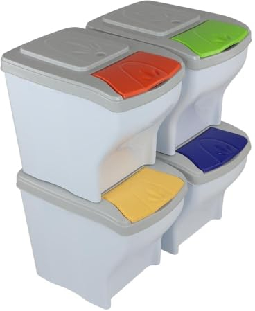 GarPet Mülltrennsystem Küche 4 Fach Freistehend Stapelbar Küche Schrank 60er Unterschrank 4 x 20 L Mülleimer Abfalleimer Mülltrenner Müllsortierer