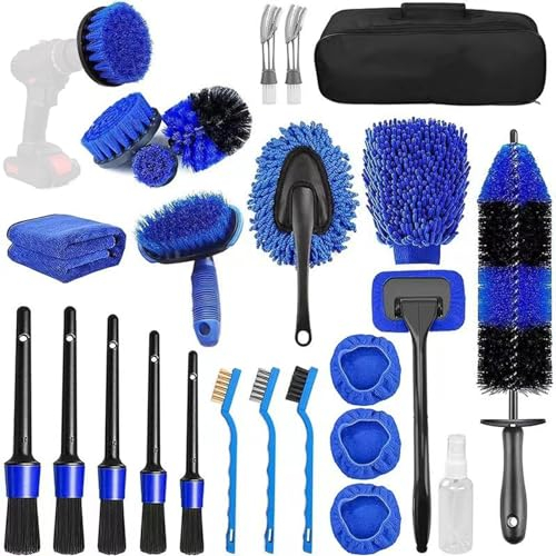 Auto Reinigungsset,26Pcs Autopflege Set, Auto-Reinigungsbürsten-Kit Autobürste KFZ Brush, Innenraum Autowaschset,Detailing Reinigungspinsel,Auto Pflege Set Detail Bürsten und Waschset für Rädern,Leder
