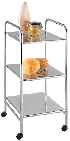 Avilia Aufbewahrungswagen mit 3 Ablagen und Rollen, platzsparend, Metall, Silber, ideal für Bad und Küche, 32 x 71 x 36,5 cm