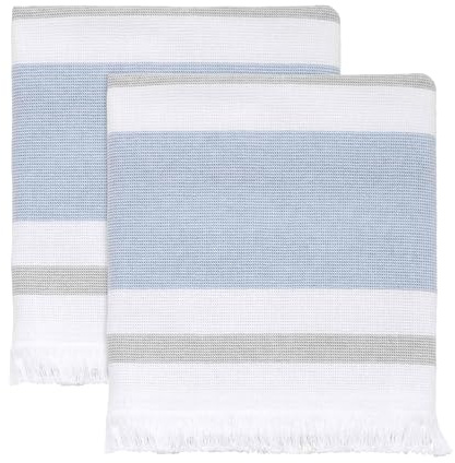 Izod - Hand Towels, Soft & Absorbent Cotton, Striped Bathroom Decor, Dorm Room Essentials, Set of 2 (Clubhouse Collection, Blue)